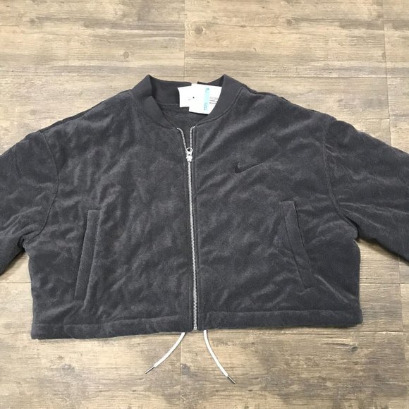 Nike Sportswear Cropped Women's Terry Quilted Jacket Gray Medium DV7826-060 $145 - Picture 3 of 9